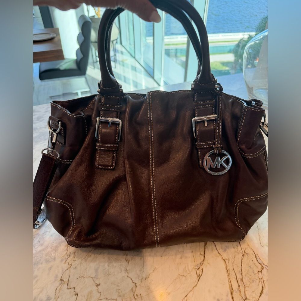 Michael Kors Brown Leather shoulder or Crossbody Bag with Silver Hardware
